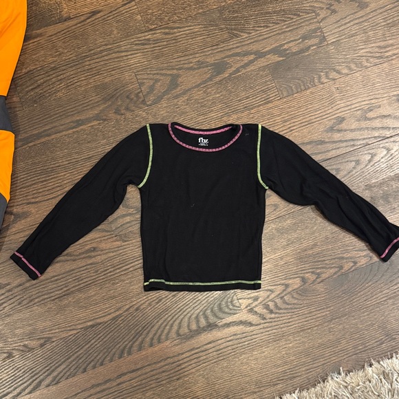 Flowers by Zoe Other - Flowers By Zoe Black Long Sleeve Thermal Tee with Pink and Green Trim- Size 6